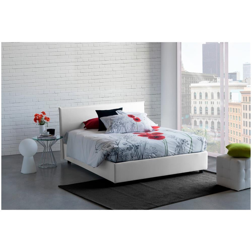 Letto Matrimoniale Betty, Letto Contenitore Con Rivestimento In Tessuto, 100% Made In Italy, Apertura Frontale, Adatto Per Materasso Cm 160x190, Bianco - Foto 2