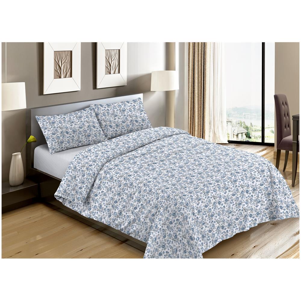 Completo Lenzuola Letto Camera In 100% Cotone Made Italy Vari Disegni Rp 2 Piazze Susan Azzurro - Foto 1