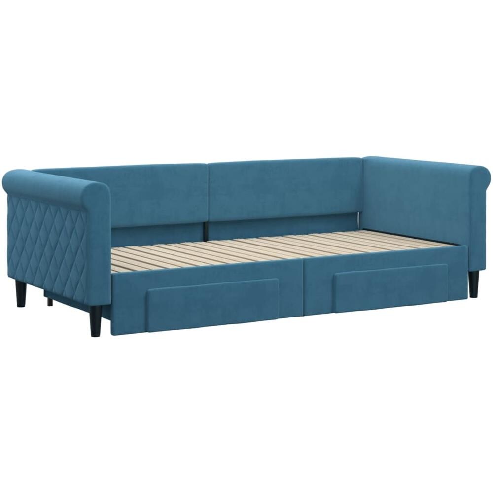 Divano Letto Estraibile Con Cassetti Blu 90x200 Cm In Velluto - Foto 3