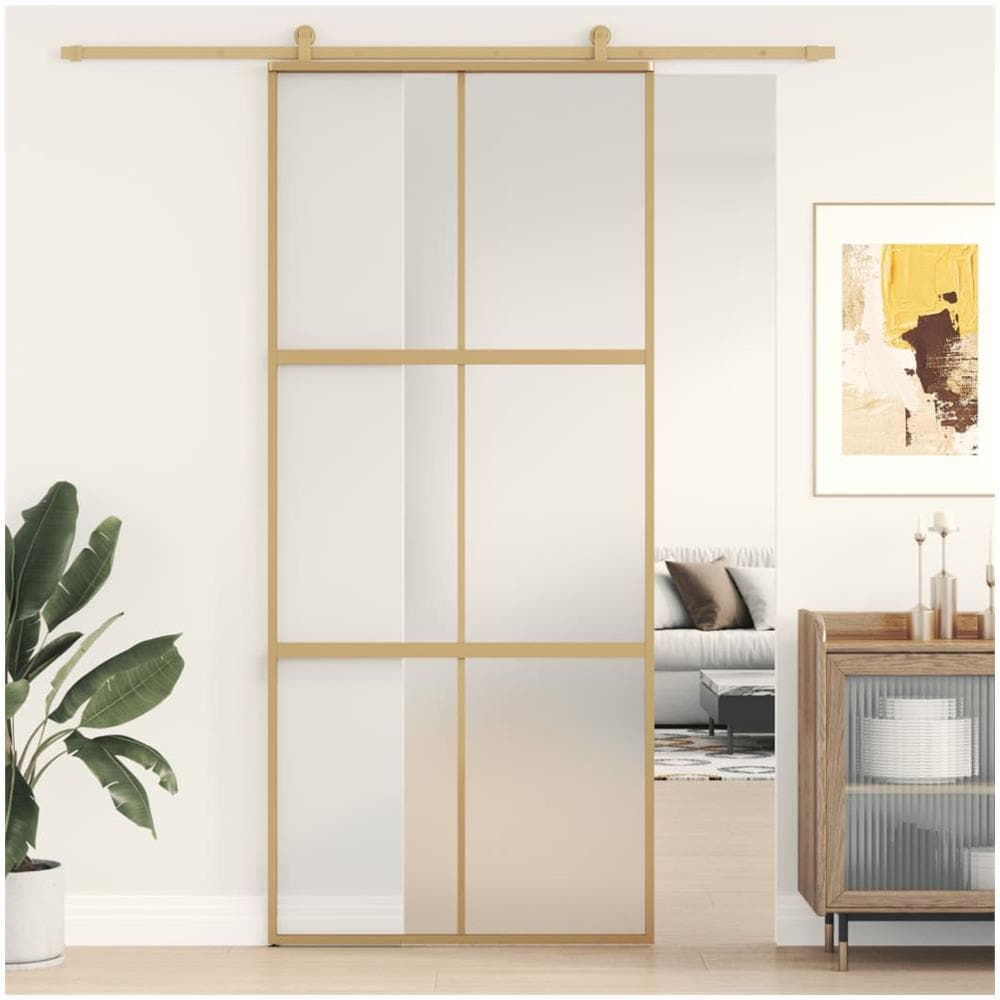 Porta Scorrevole Dorata 90x205 Vetro Smerigliato Esg Alluminio - Foto 1