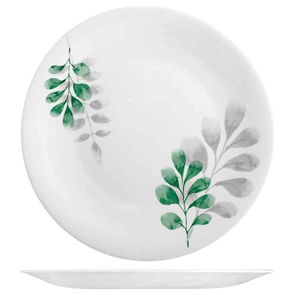 Set 6 piatti piani Botanica in vetro opale bianco decoro verde cm 27 - Foto 1