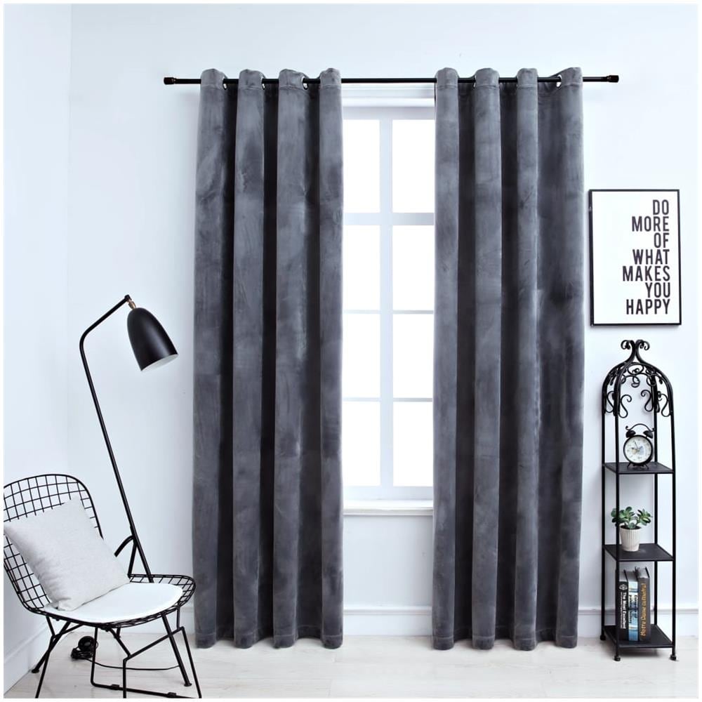 Tende Oscuranti Con Anelli 2 Pz Antracite In Velluto 140x175 Cm - Foto 1