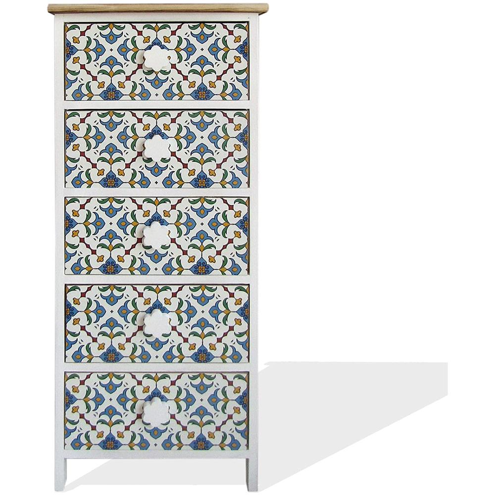 Cassettiera Bambini Rebecca 5 Cassetti - Stile Scandinavo, MDF E Pino, 115x50x40 Cm - Foto 2