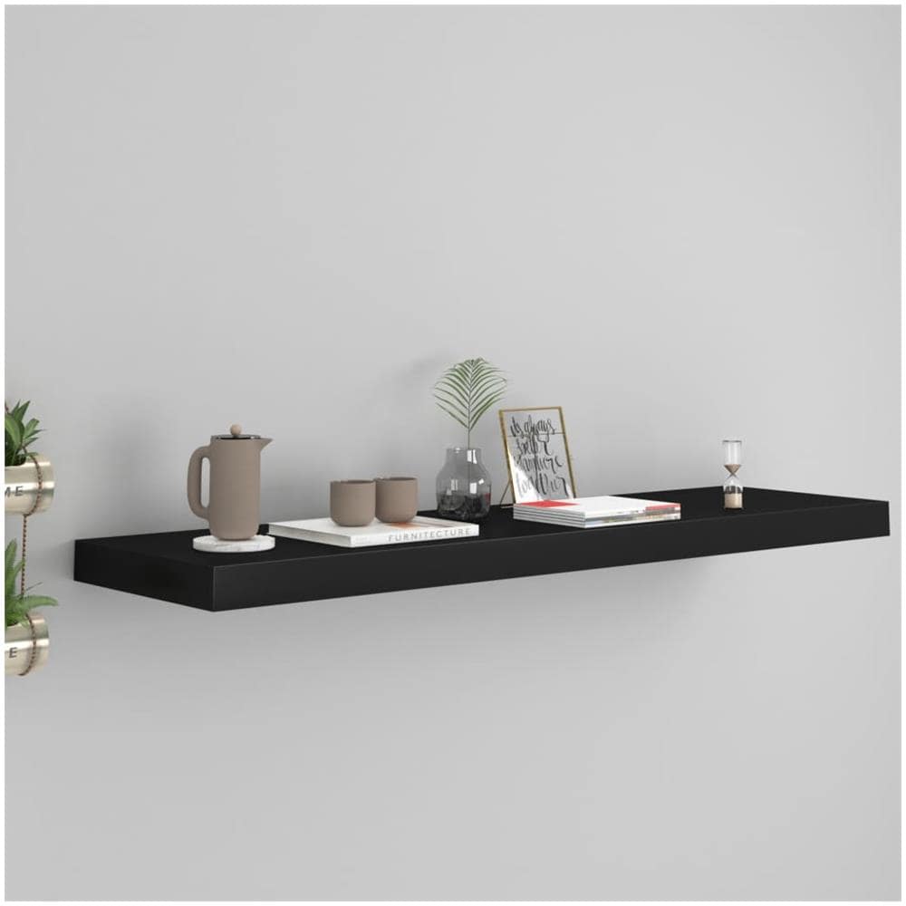 Scaffale A Parete Nero 90x23,5x3,8 Cm In Mdf - Foto 1