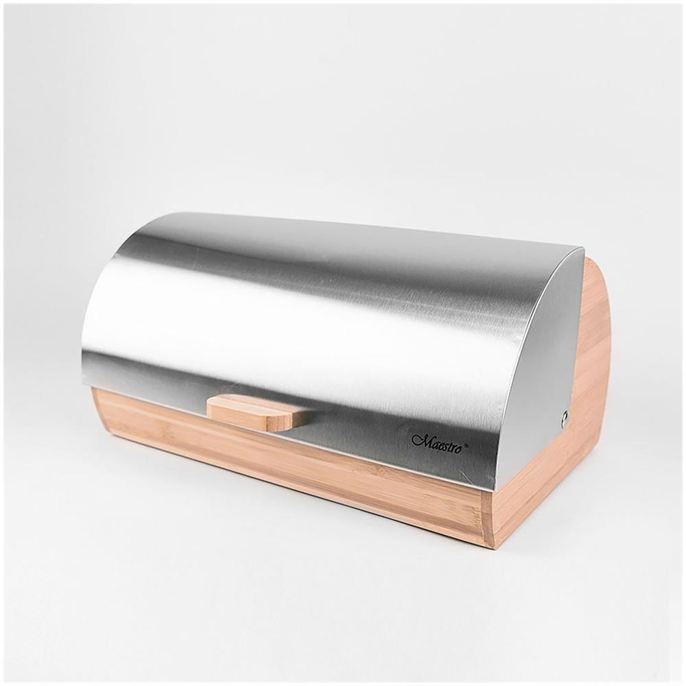 Mr-1673s Portapane, Coperchio Scorrevole, Design Elegante, Acciaio Inossidabile, Legno Argento - Foto 2