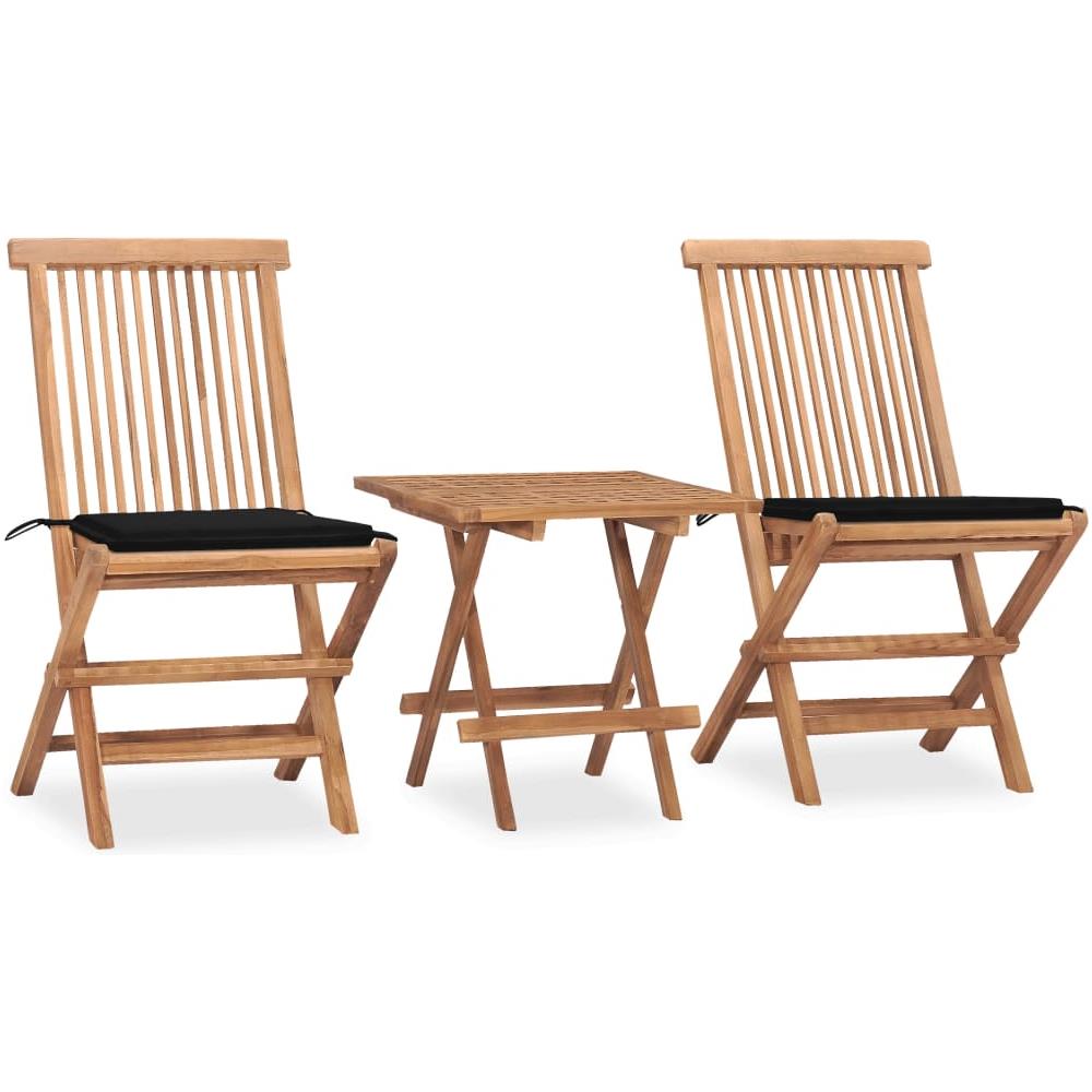 Set da Pranzo Giardino Pieghevole 3 pz Cuscino Massello di Teak - Foto 1