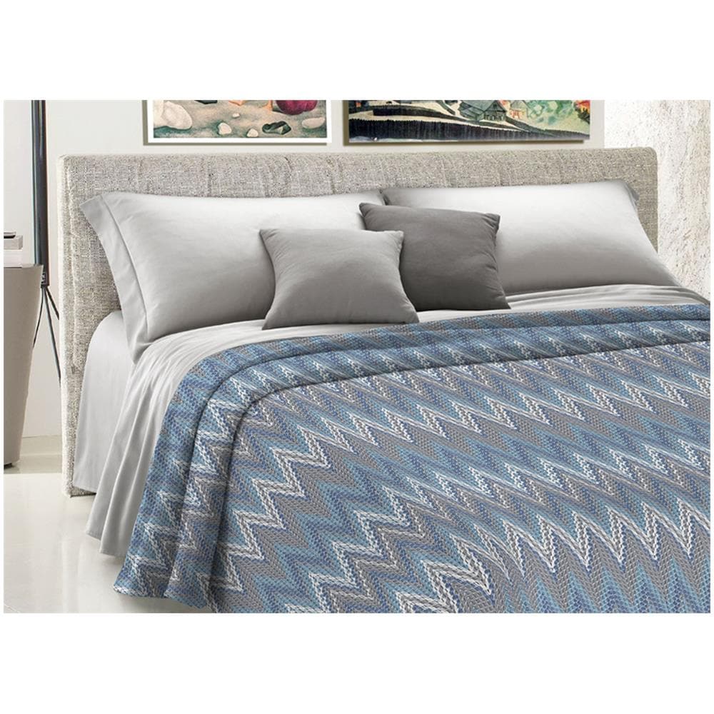 Copriletto Piquet Primavera Estate 100% Cotone Disegno Spinato Rigato Singolo Azzurro - Foto 5