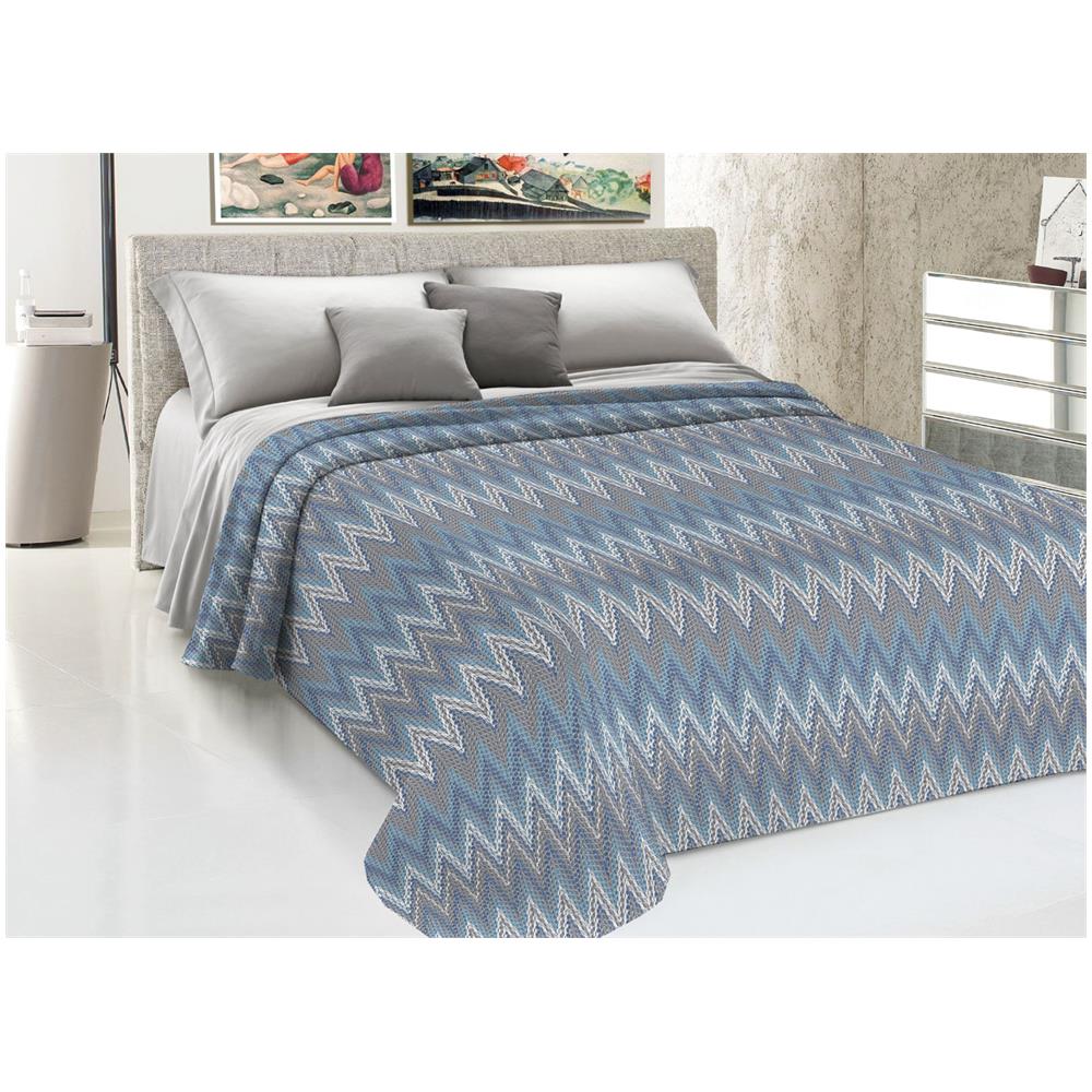 Copriletto Piquet Primavera Estate 100% Cotone Disegno Spinato Rigato Singolo Azzurro - Foto 1