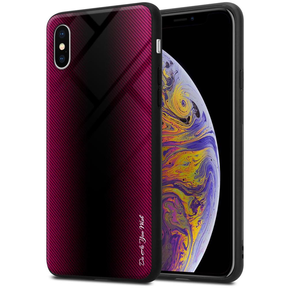 Cadorabo Custodia Compatibile Con Apple Iphone Xs Max - Ottica A Strisce In Cremisi Rosa - Coperchio Protettivo In Vetro Temperato E Silicone Tpu - Foto 1