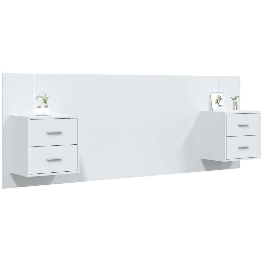 Testiera Per Letto Con Comodini In Legno Multistrato Bianco - Foto 3