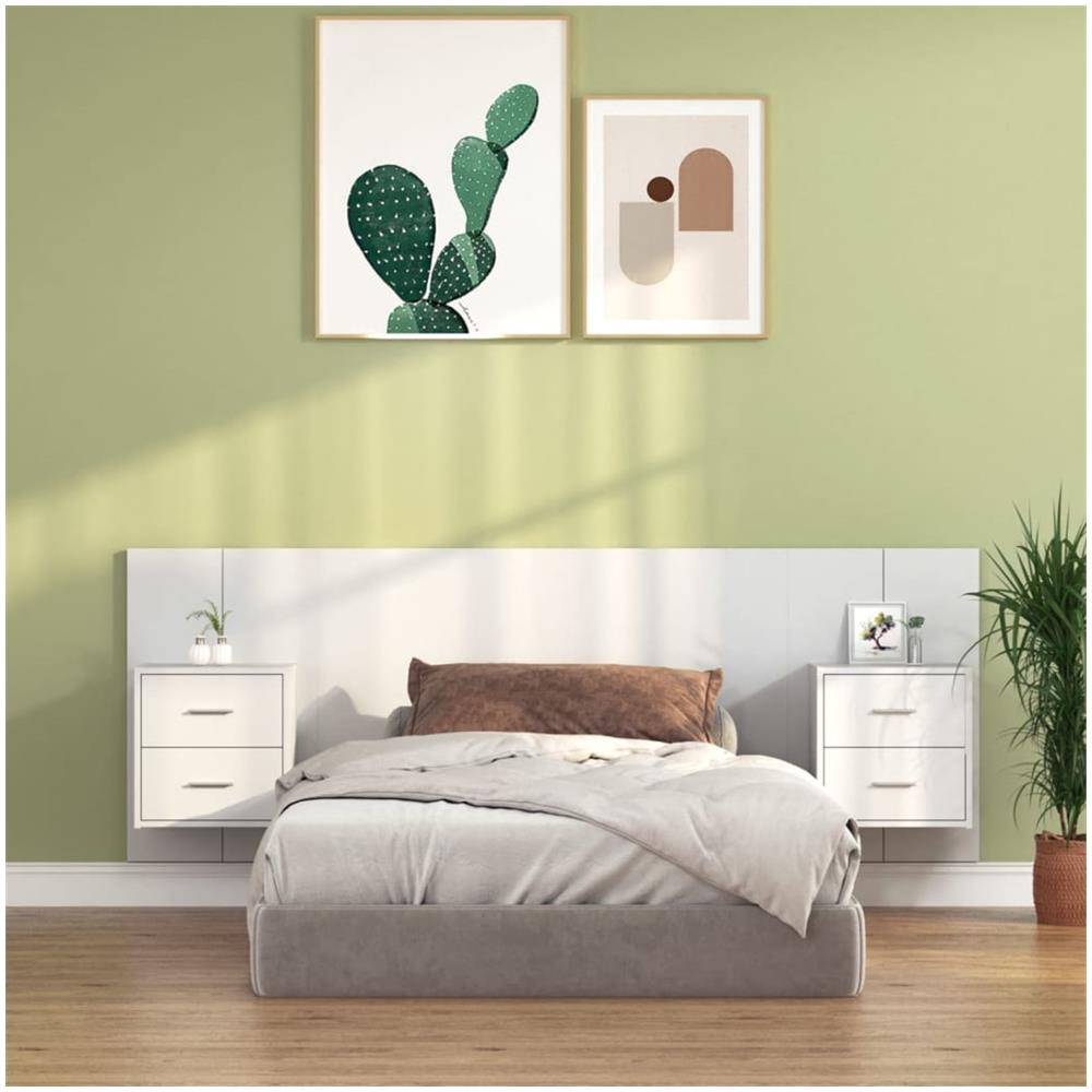 Testiera Per Letto Con Comodini In Legno Multistrato Bianco - Foto 1