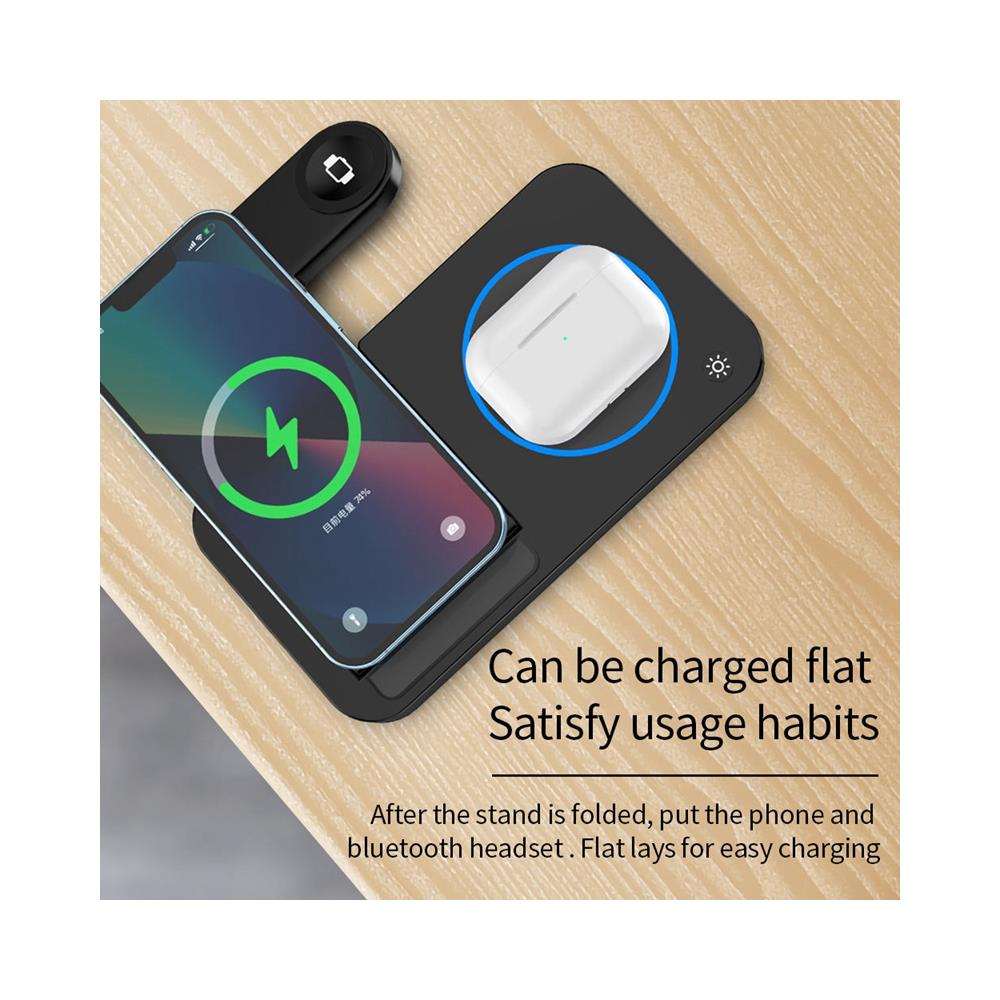Caricabatterie Wireless Pieghevole 4 In 1 Per Telefono, Airpods, Apple Watch Black - Foto 2