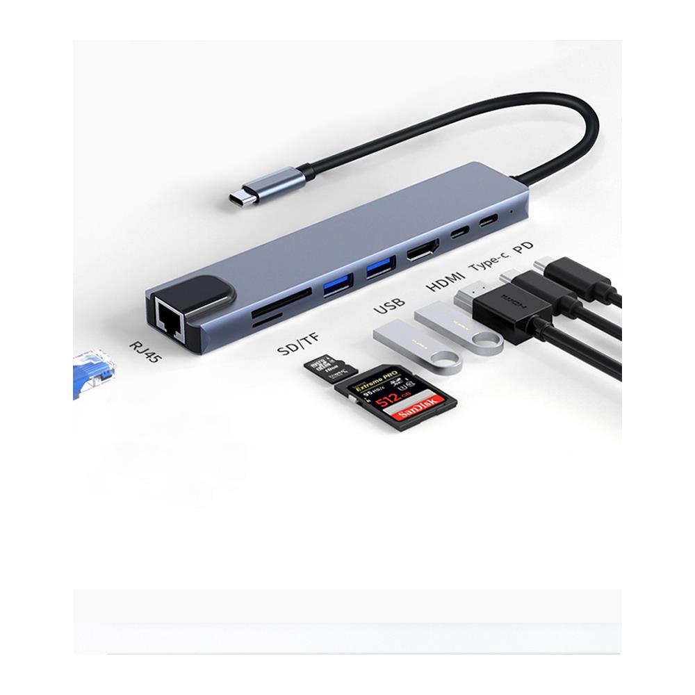 Hub Usb-c A 8 Porte Con Usb, Ubc Pd, Hdmi, Rj45, Scheda Di Memoria Grey - Foto 2