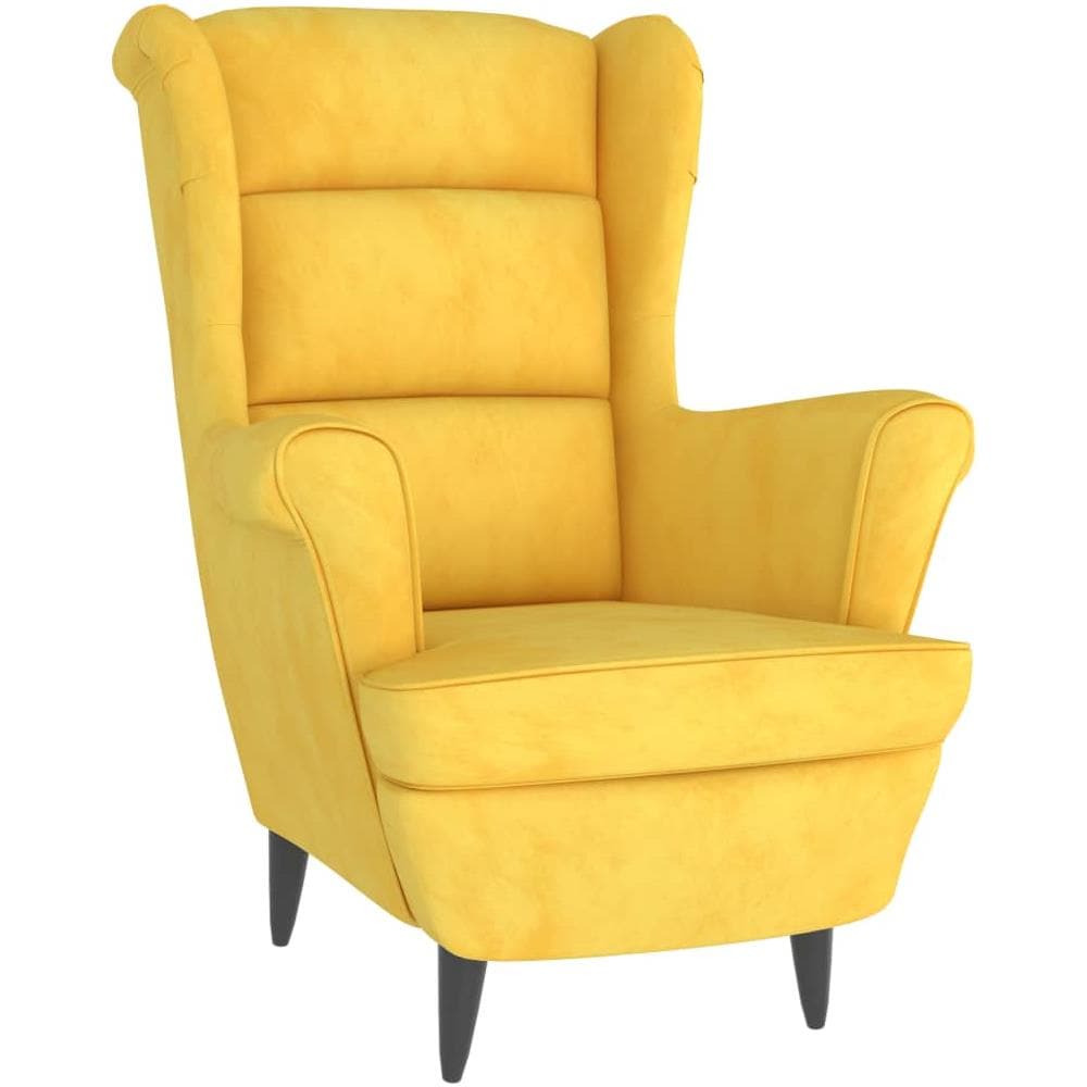 Poltrona Schienale Ad Ala Con Poggiapiedi Giallo Senape Velluto - Foto 3