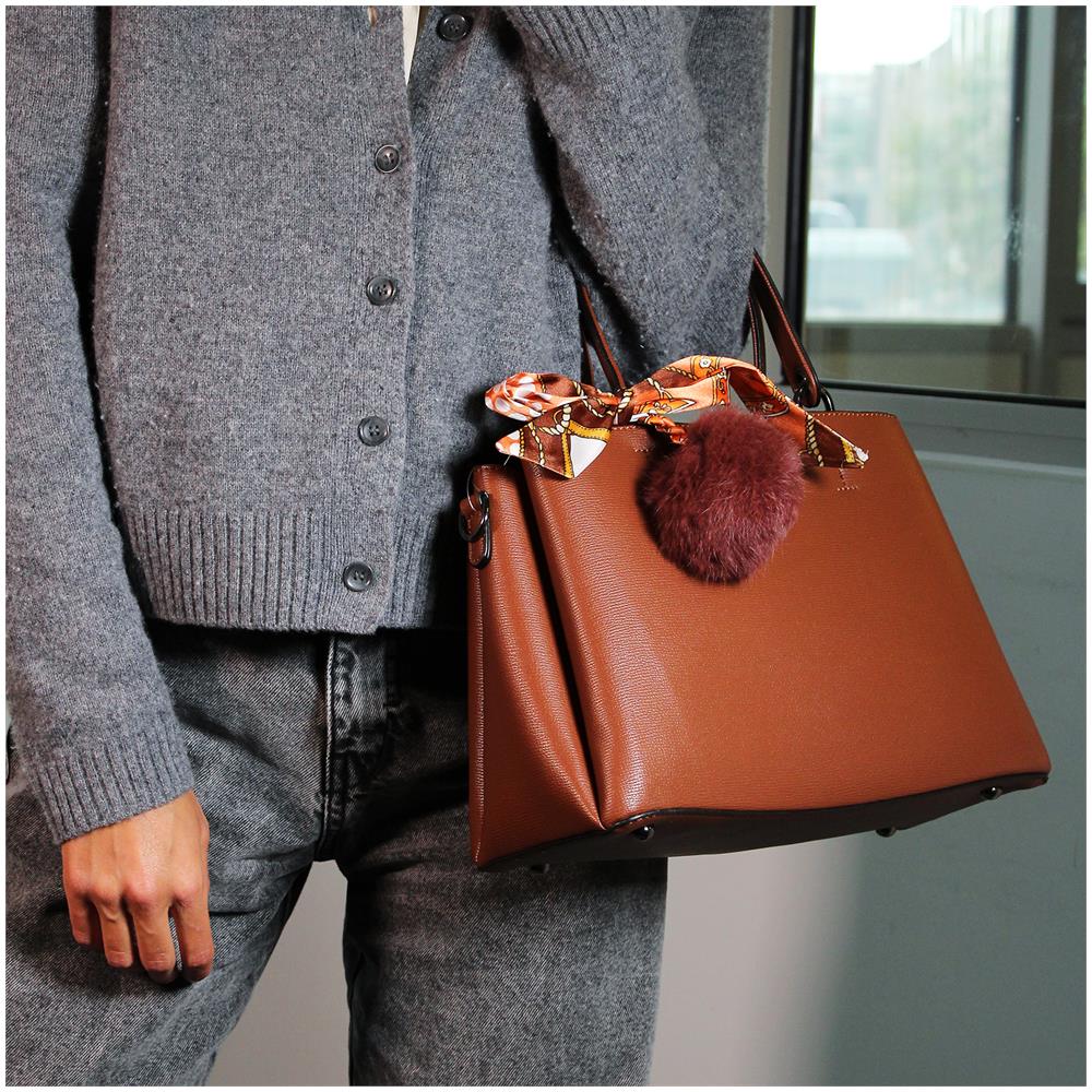 Borsa Con Pompon E Foulard - Paris - Marrone - Foto 6
