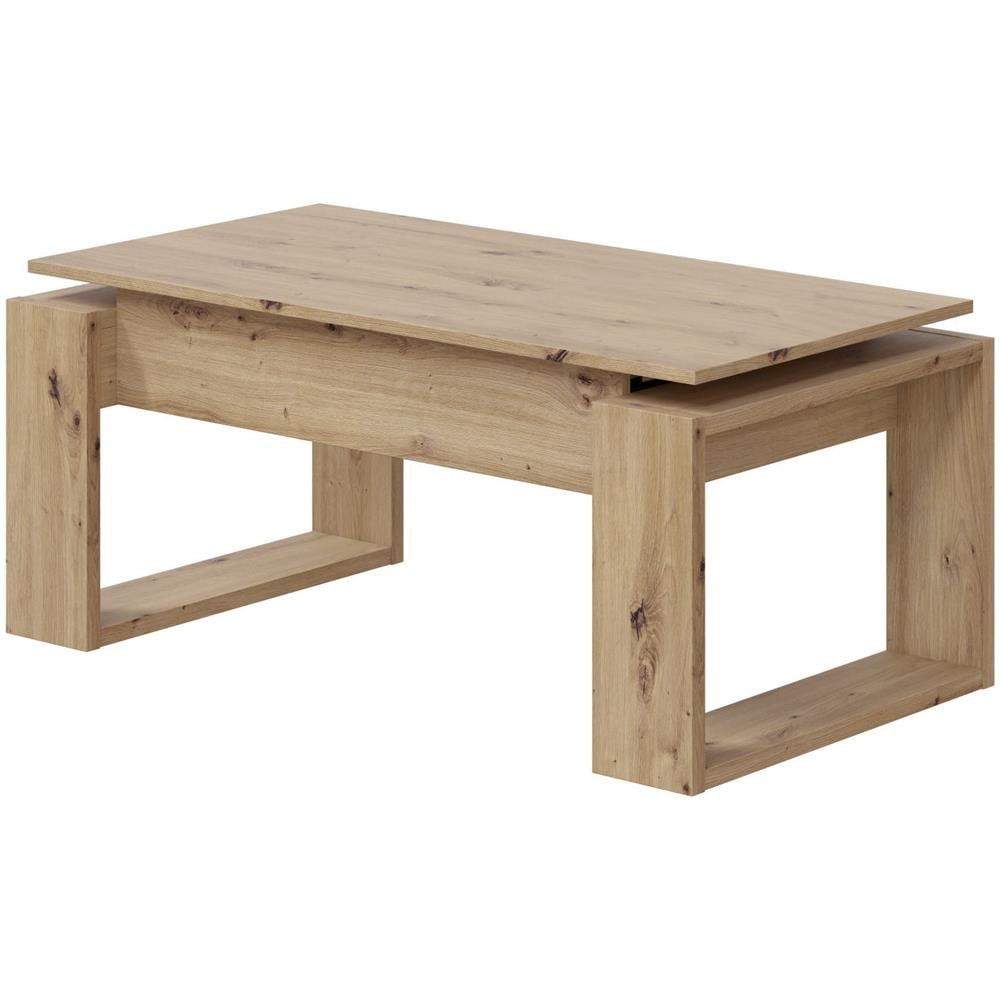 Tavolino Da Salotto Flint, Tavolino Da Caffè Con Piano Elevabile, Tavolo Basso Da Soggiorno, 105x55h45/56 Cm, Rovere Nodi - Foto 2