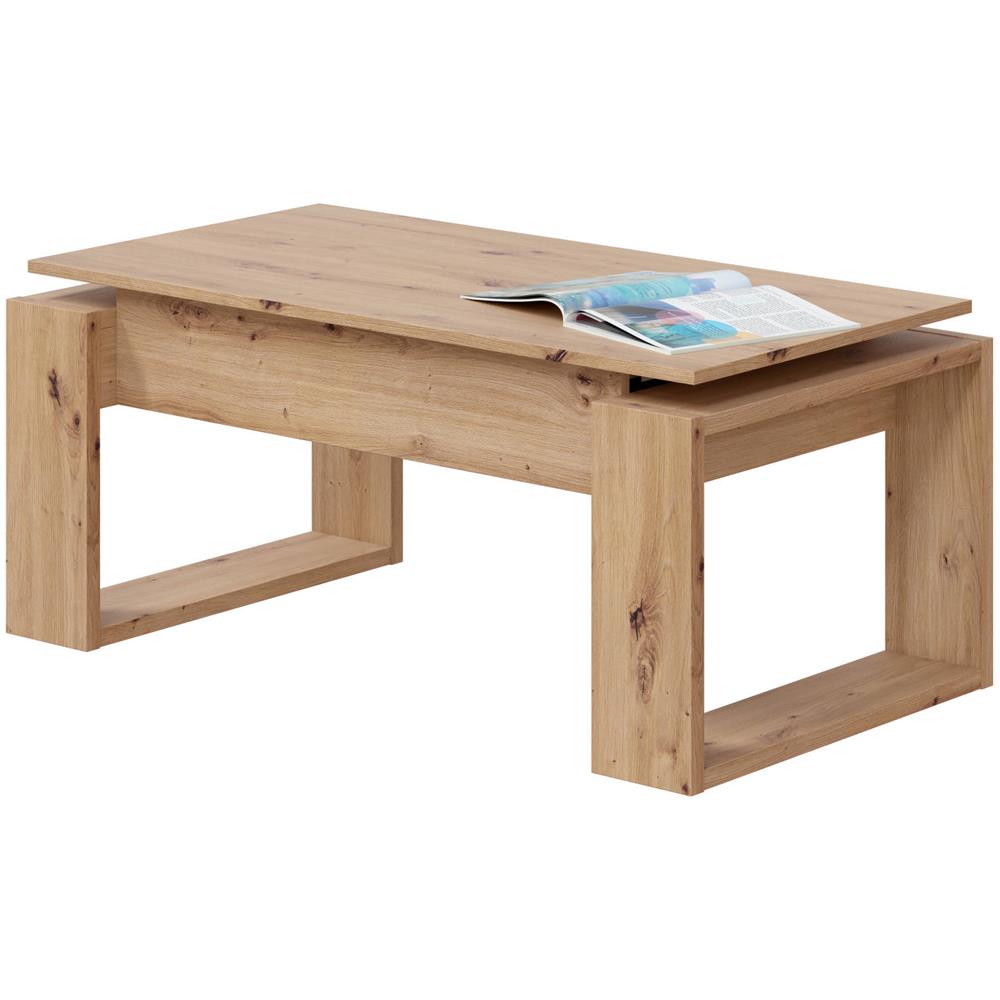 Tavolino Da Salotto Flint, Tavolino Da Caffè Con Piano Elevabile, Tavolo Basso Da Soggiorno, 105x55h45/56 Cm, Rovere Nodi - Foto 4