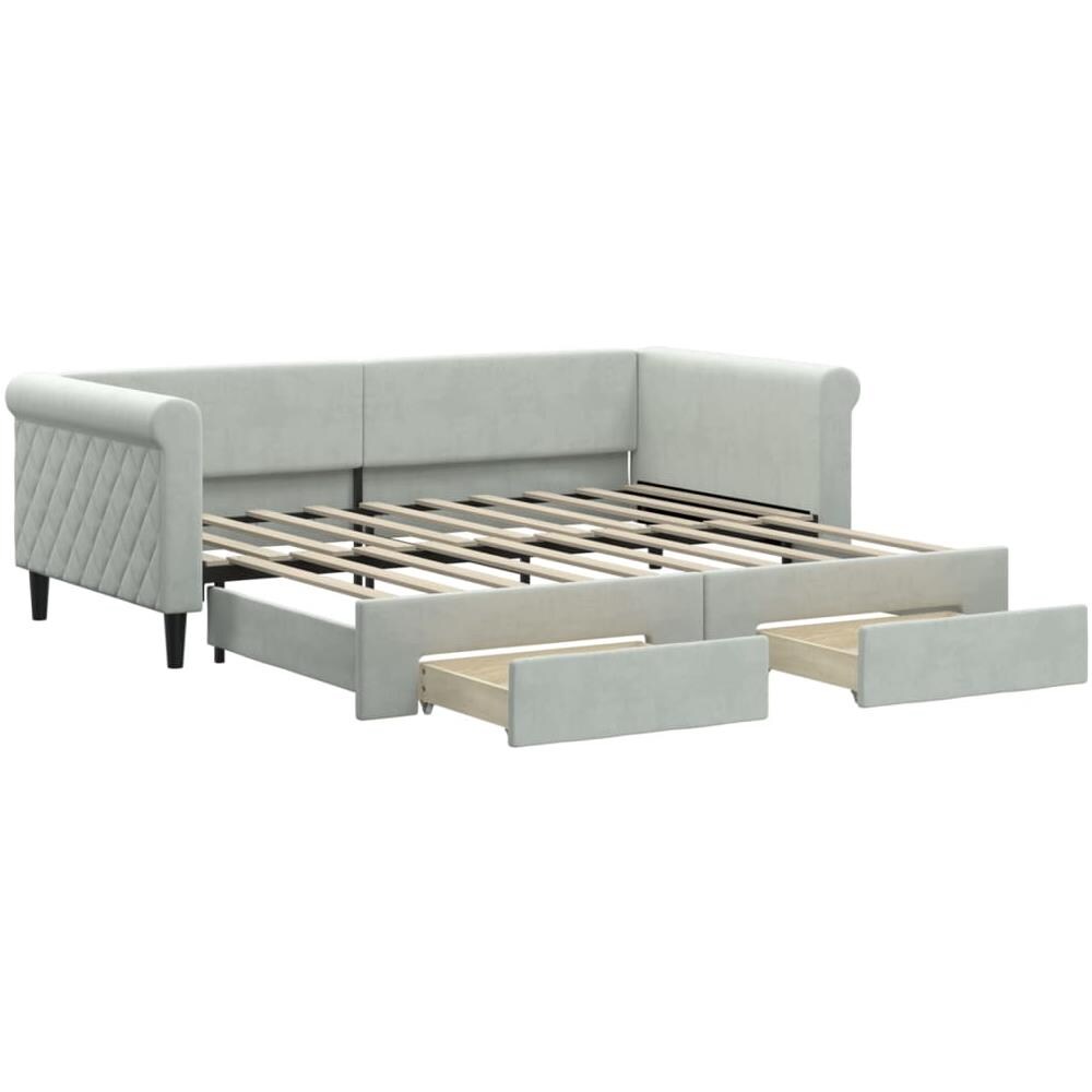 Divano Letto Estraibile Cassetti Grigio Chiaro 90x190cm Velluto - Foto 2