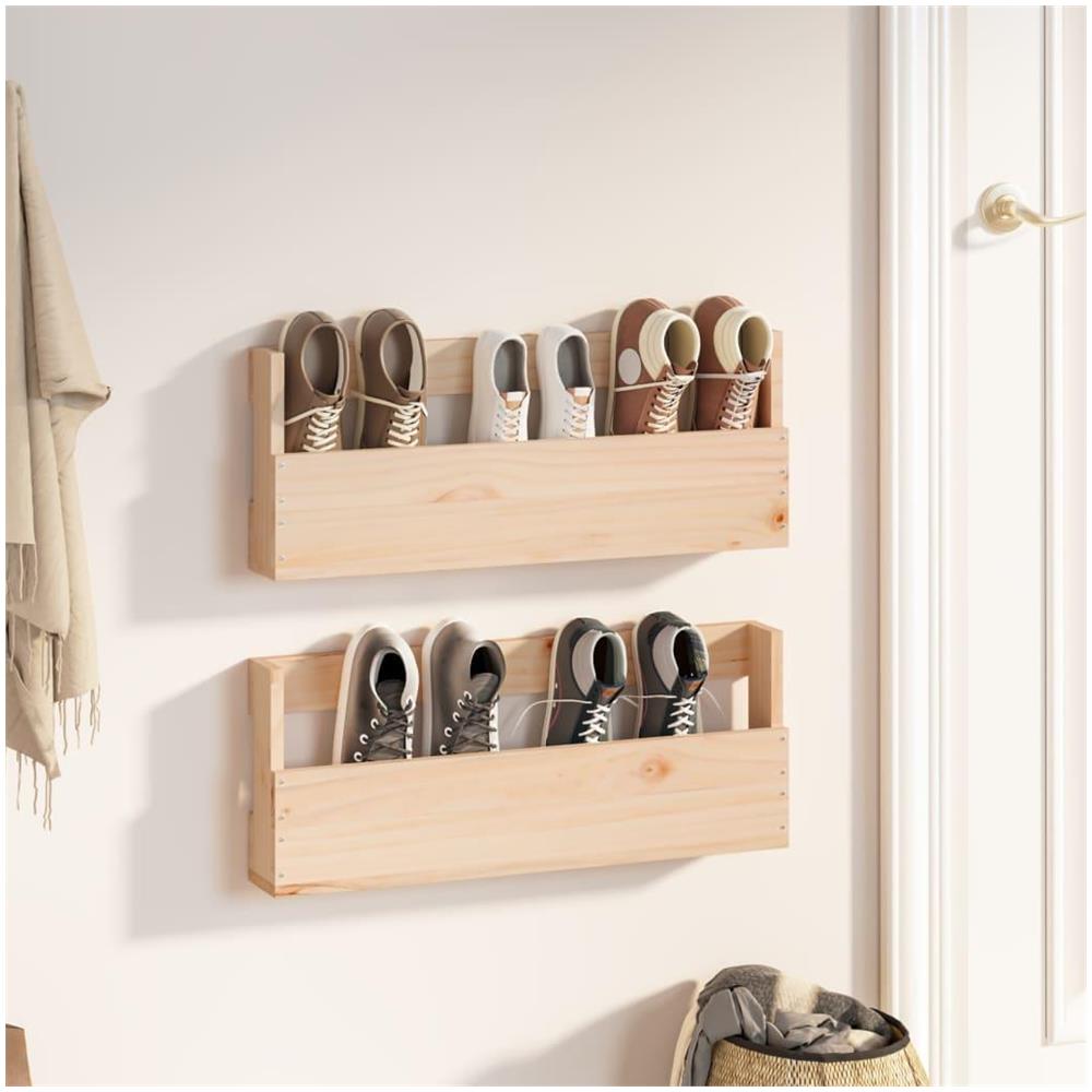 Scarpiere a Parete 2 pz 59x9x23 cm Legno Massello di Pino - Foto 2