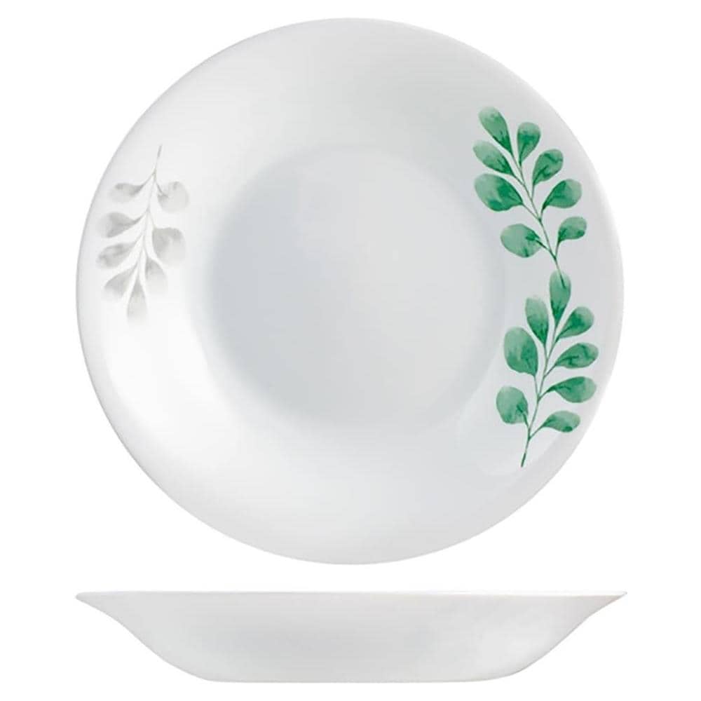 Set 6 piatti fondi Botanica in vetro opale bianco decoro verde cm 23 - Foto 1