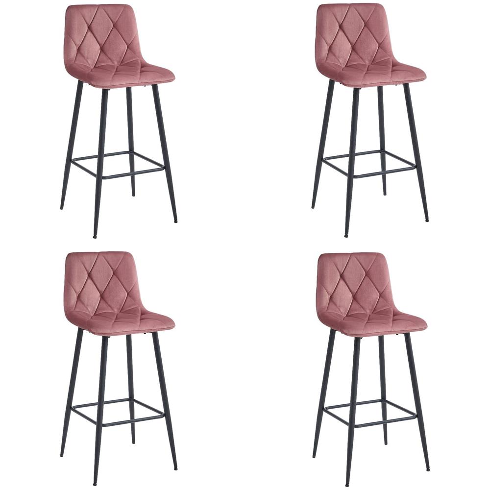 Sgabello da bar KODA - Velluto rosa scuro con gambe nere x 4 - Foto 1