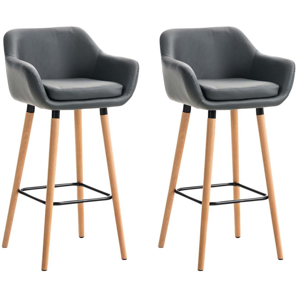 Set 2 Sgabelli Bar Grant in Similpelle e Legno di Faggio Seduta Rimovibile - Coppia Sgabelli Alti Cucina con Schienale e Braccioli, H 79 Grigio - Foto 1