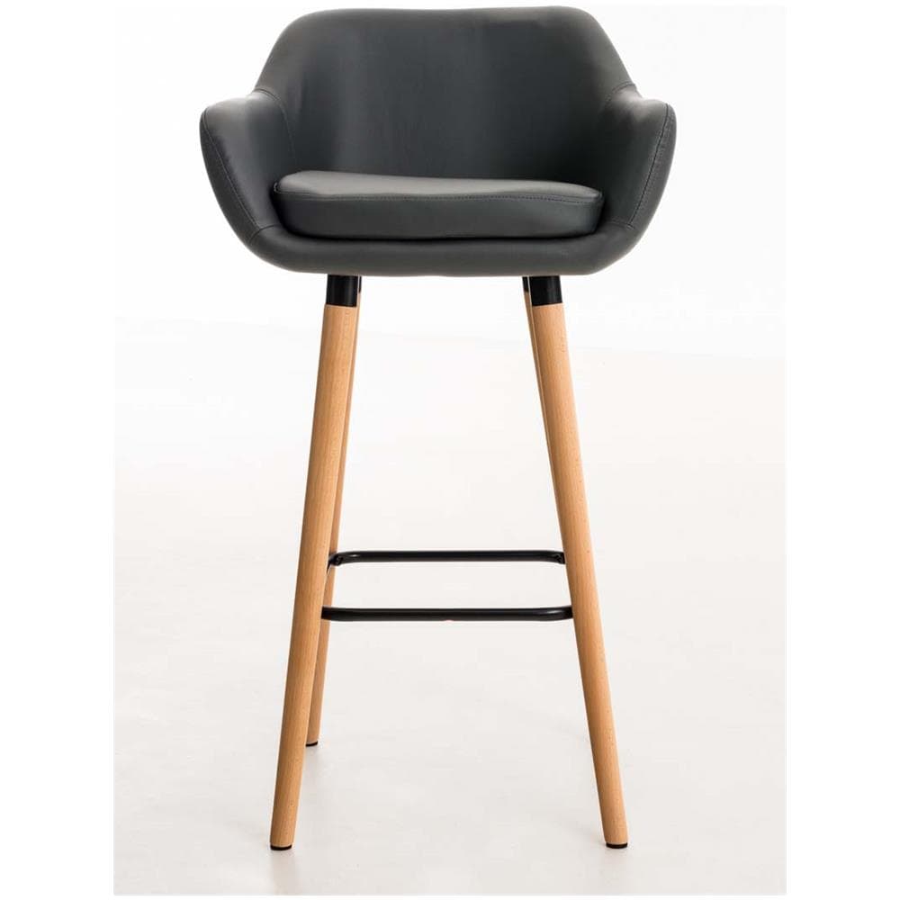 Set 2 Sgabelli Bar Grant in Similpelle e Legno di Faggio Seduta Rimovibile - Coppia Sgabelli Alti Cucina con Schienale e Braccioli, H 79 Grigio - Foto 2
