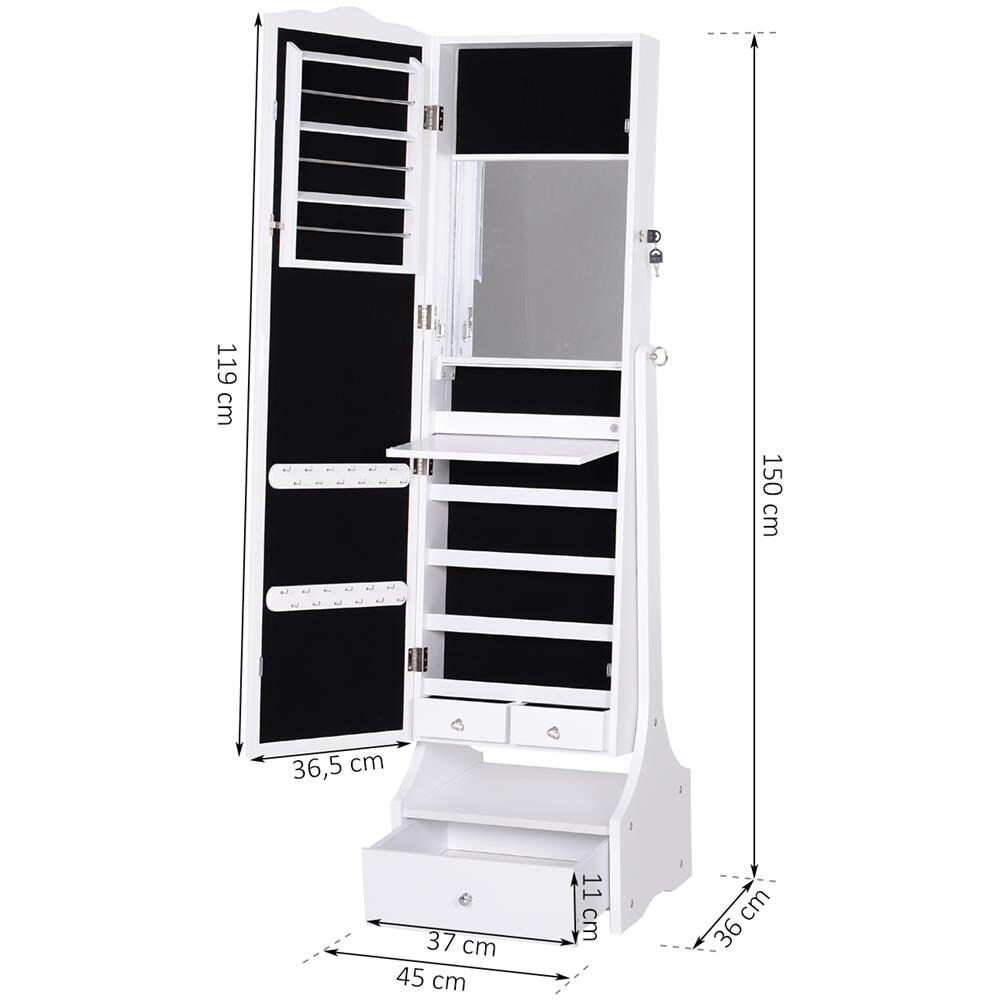 Armadio Portagioie Specchiera Con Luci A Led Bianco 45x36x150cm - Foto 2