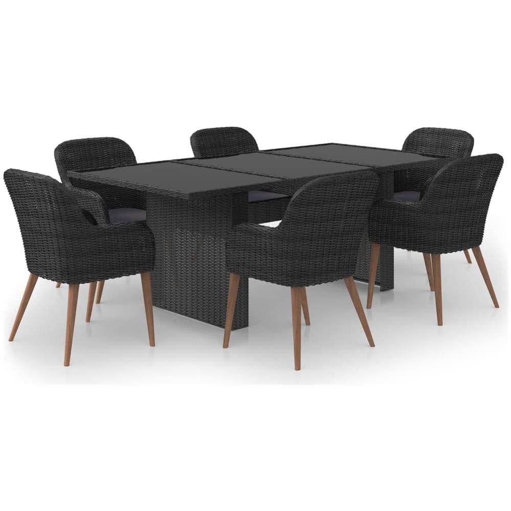 Set Da Pranzo Da Giardino 7 Pz In Polyrattan Nero - Foto 1