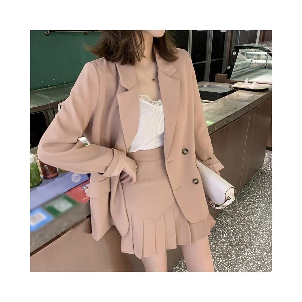 SLOWMOOSE - Top Blazer Da Ufficio Rosa Donna Primavera, Tailleur Con Gonna  A Pieghe, Lavoro Casual, Mini Set [ pk / S] - ePRICE