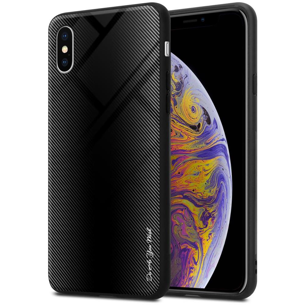 Cadorabo Custodia Compatibile Con Apple Iphone Xs Max - Ottica A Strisce In Opale Nero - Coperchio Protettivo In Vetro Temperato E Silicone Tpu - Foto 1