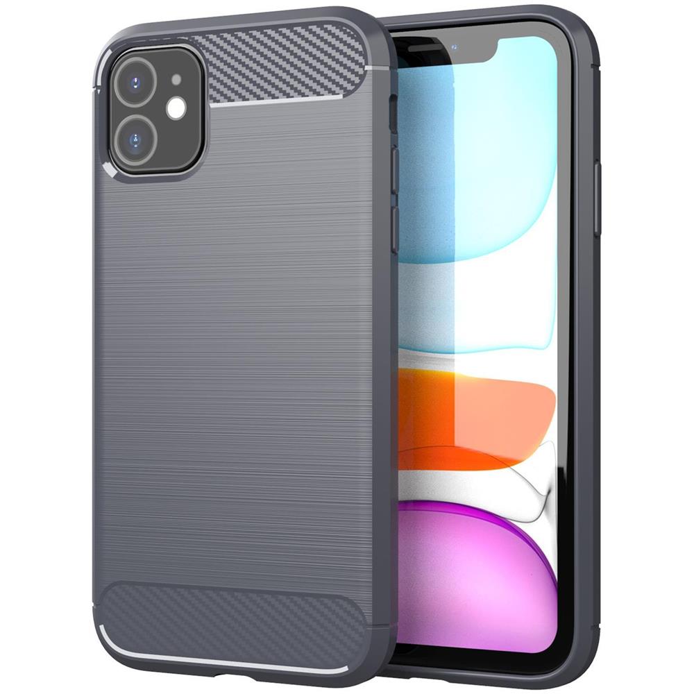 Custodia Compatibile Con Apple Iphone 11 In Brusched Grigio - Coperchio Protettivo In Silicone Tpu Flessibile In Look Acciaio Inossidabile-fibra Di Carbonio - Foto 1