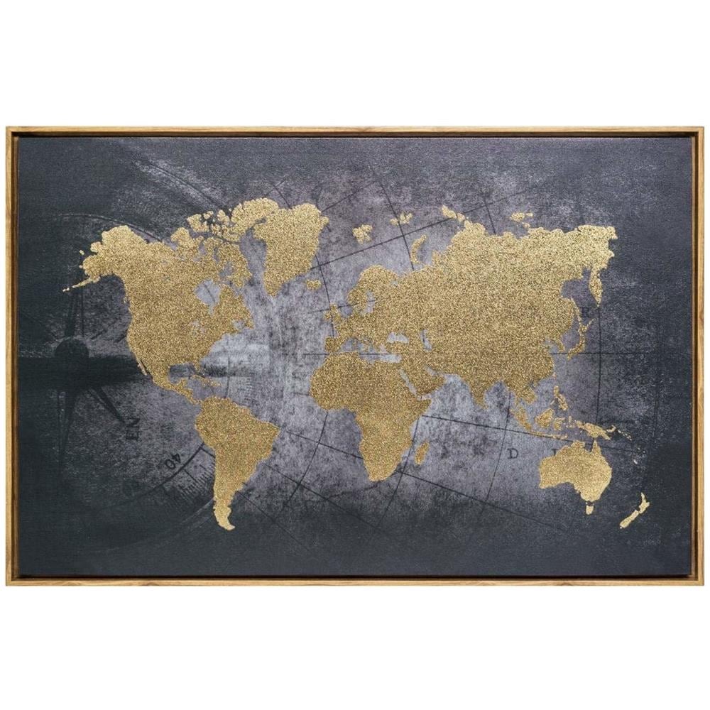 Mappa Da Parete Del Mondo, Decorazione Da Parete, Tela In Cornice, 58 X 88 Cm - Foto 1