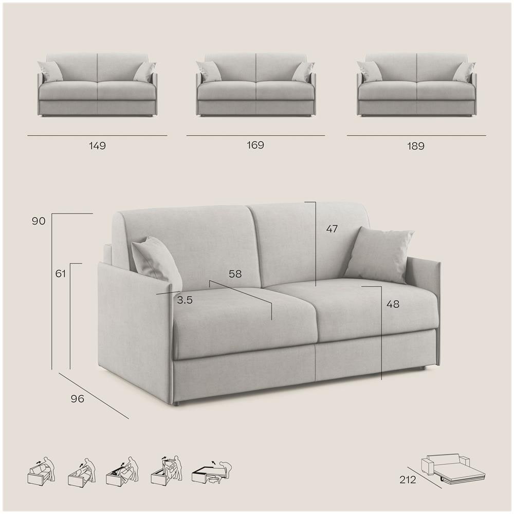 Evans Divano Letto In Tessuto Ecosostenibile Grigio 169 Cm (mat. 140x197) - Foto 6