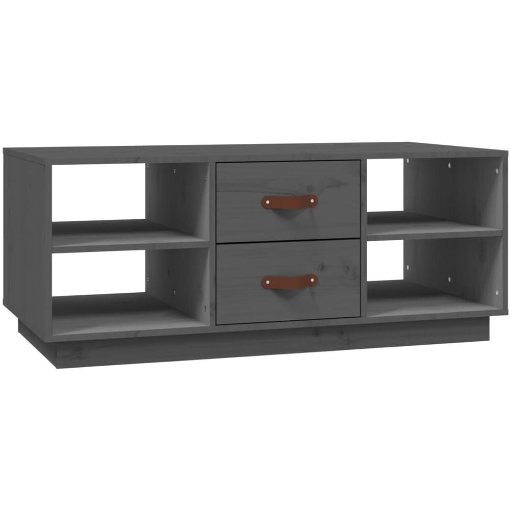 Tavolino Da Salotto Grigio 100x50x41 Cm Legno Massello Di Pino - Foto 2