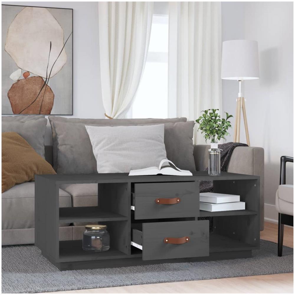 Tavolino Da Salotto Grigio 100x50x41 Cm Legno Massello Di Pino - Foto 3