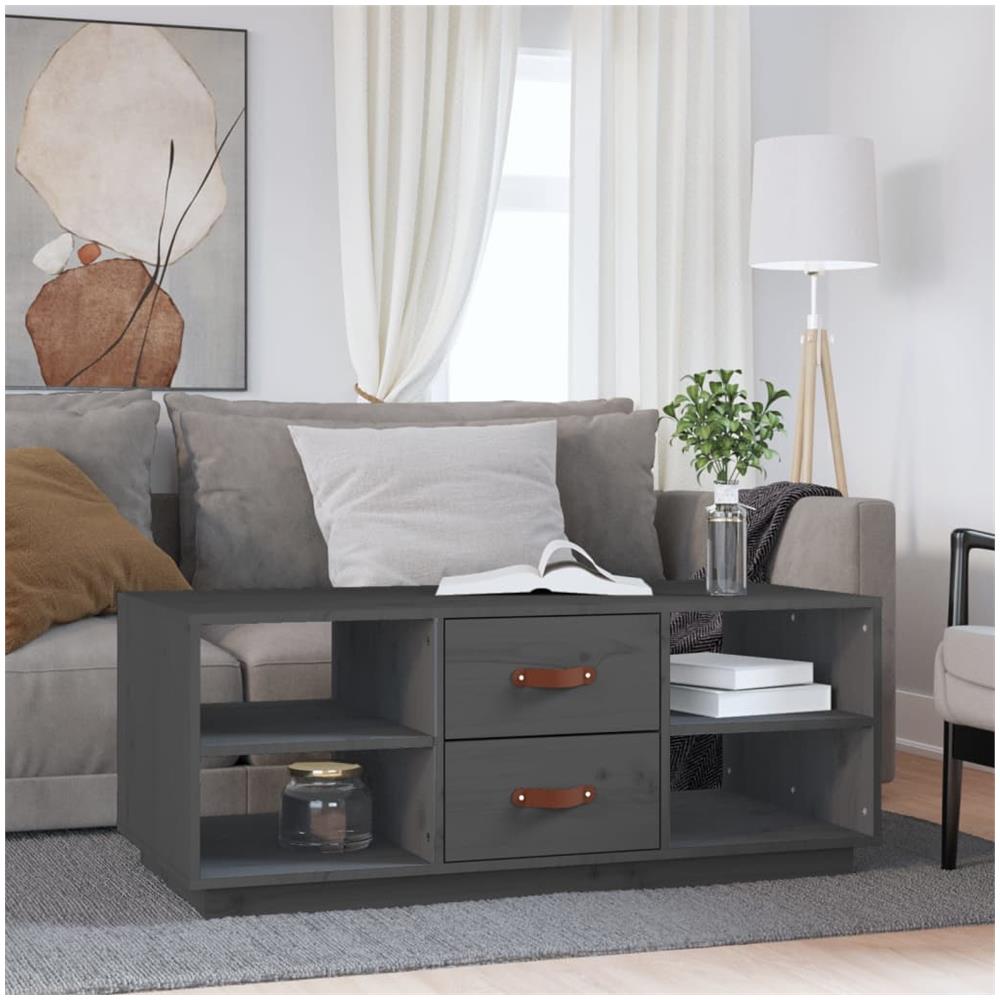 Tavolino Da Salotto Grigio 100x50x41 Cm Legno Massello Di Pino - Foto 1