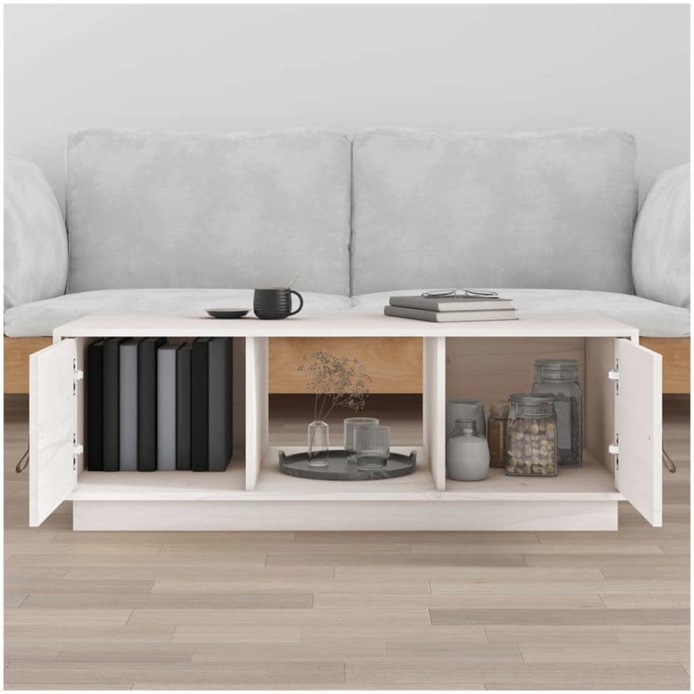 Tavolino Da Salotto Bianco 100x50x35 Cm Legno Massello Di Pino - Foto 3