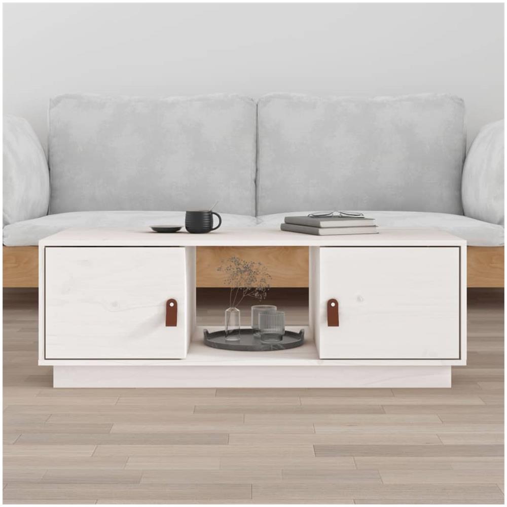 Tavolino Da Salotto Bianco 100x50x35 Cm Legno Massello Di Pino - Foto 1
