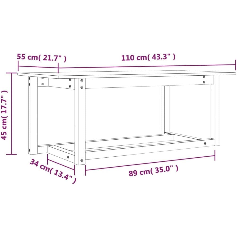 Tavolino da Salotto Bianco 110x55x45 cm Legno Massello di Pino - Foto 2