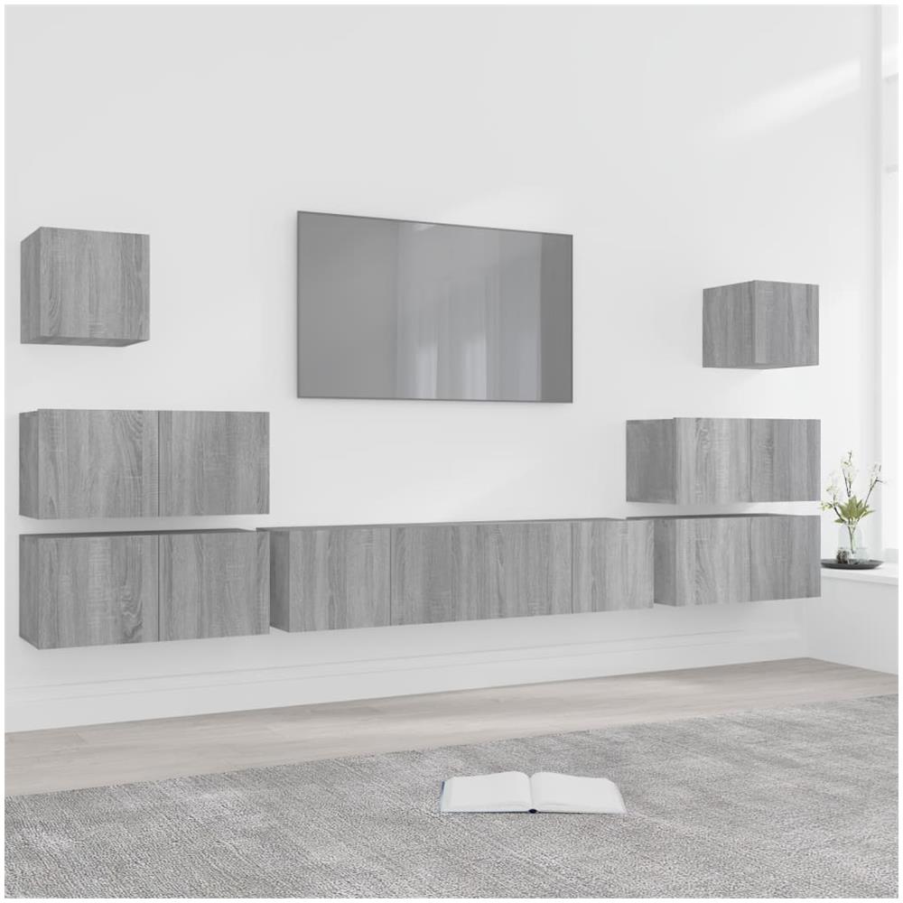 Set Mobili Porta Tv 8pz Grigio Sonoma In Legno Multistrato - Foto 1
