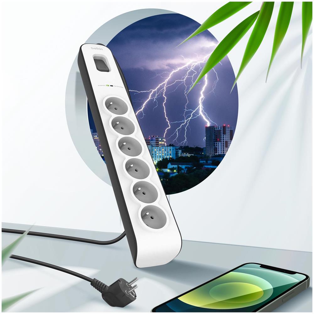 Ciabatta 6 Prese Protezione Fulmini Con Interruttore E Cavo Da 2 M Belkin - Foto 2