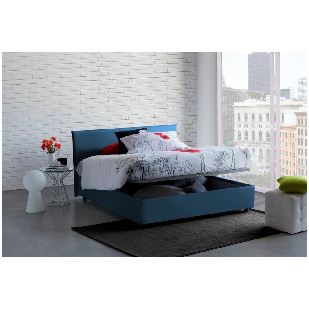 Letto Matrimoniale Betty, Letto Contenitore Con Rivestimento In Tessuto, 100% Made In Italy, Apertura Frontale, Adatto Per Materasso Cm 160x190, Blu - Foto 1
