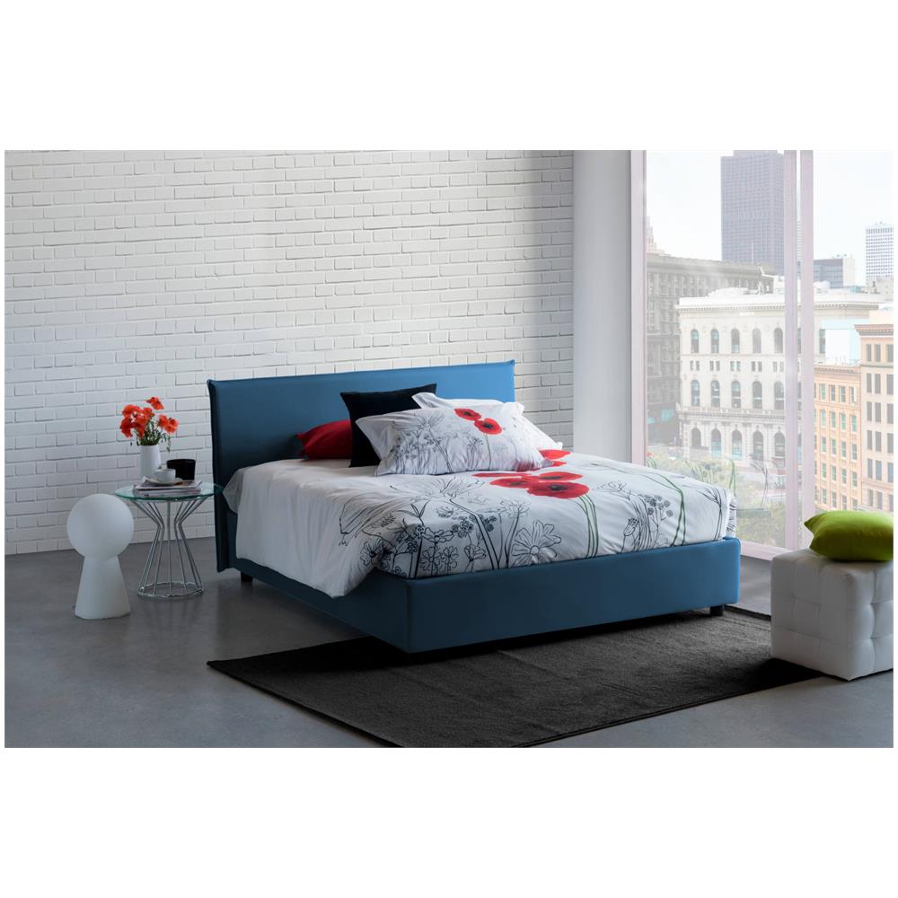 Letto Matrimoniale Betty, Letto Contenitore Con Rivestimento In Tessuto, 100% Made In Italy, Apertura Frontale, Adatto Per Materasso Cm 160x190, Blu - Foto 2