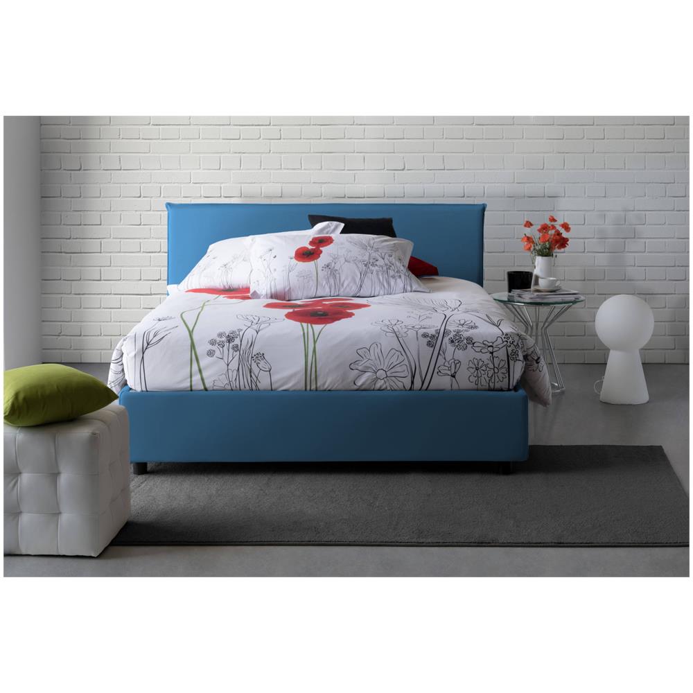 Letto Matrimoniale Betty, Letto Contenitore Con Rivestimento In Tessuto, 100% Made In Italy, Apertura Frontale, Adatto Per Materasso Cm 160x190, Blu - Foto 4