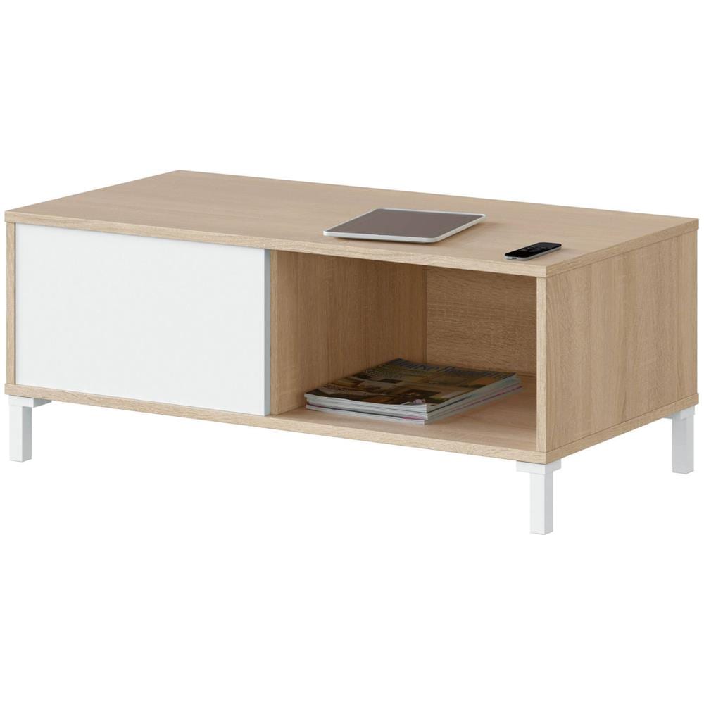 Tavolino Da Salotto Evansville, Tavolino Da Caffè, Tavolo Basso Da Soggiorno, 100x50h40 Cm, Rovere E Bianco - Foto 4