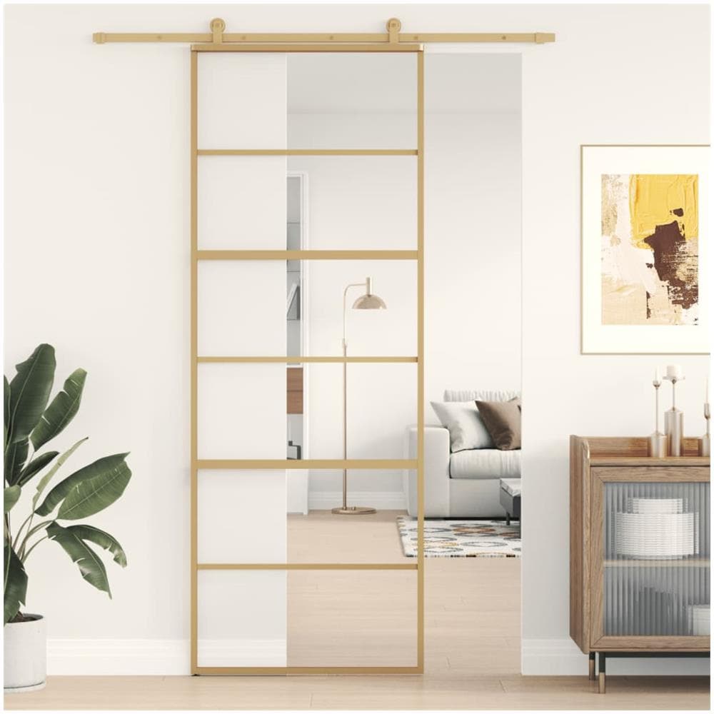 Porta Scorrevole Dorata 76x205 Vetro Trasparente Esg Alluminio - Foto 1
