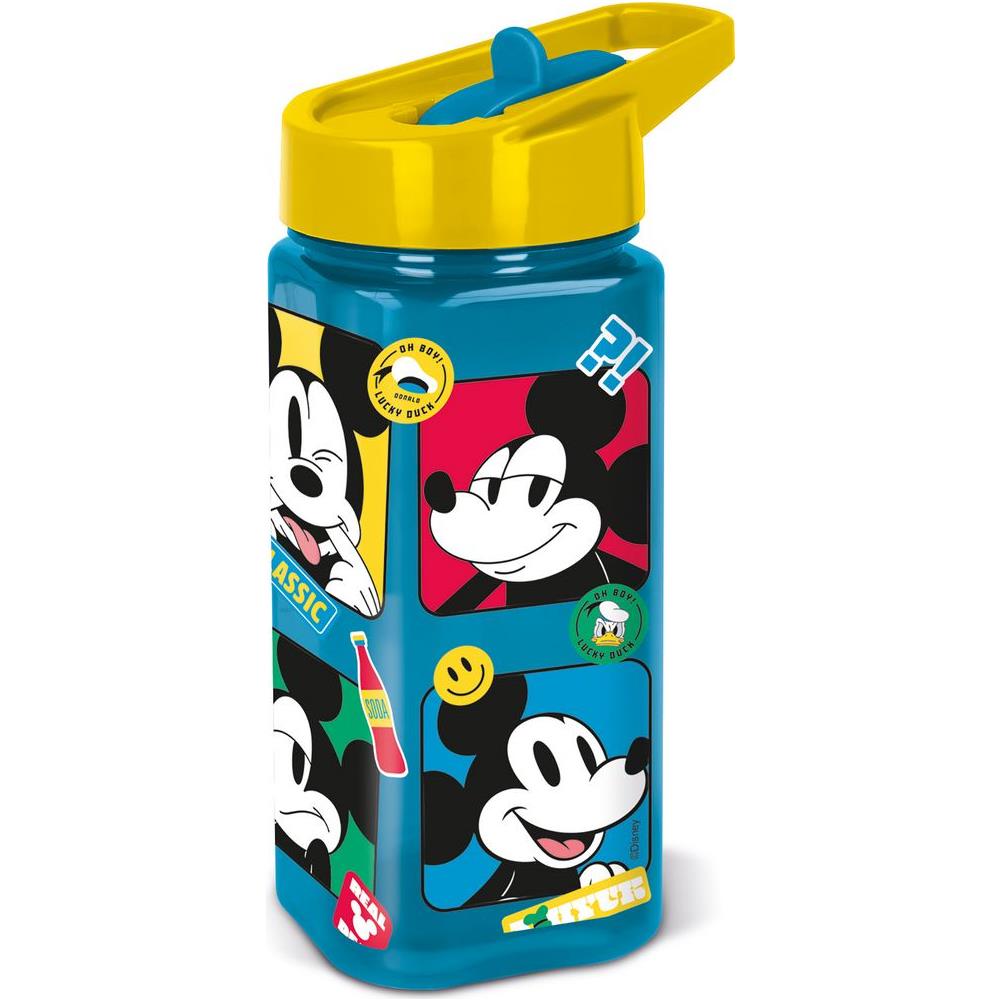 Disney Borraccia Azzurra Per Bambini In Plastica Mickey Mouse Topolino 510 Ml Con Cannuccia Che Previene Le Perdite - Foto 1