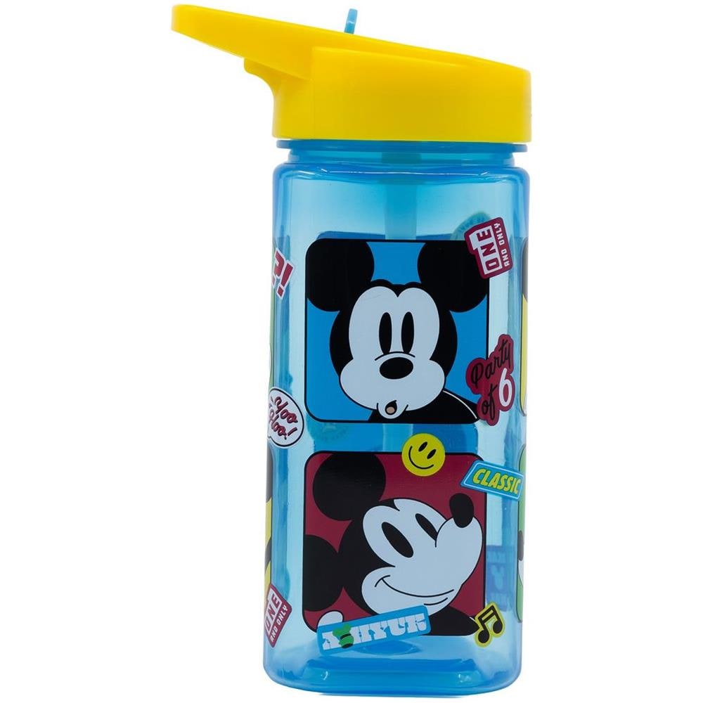 Disney Borraccia Azzurra Per Bambini In Plastica Mickey Mouse Topolino 510 Ml Con Cannuccia Che Previene Le Perdite - Foto 3