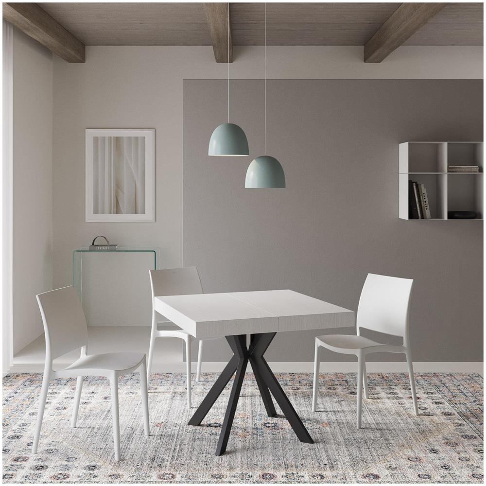 Tavolo allungabile 90x90/194 cm Dolcezza bianco frassino gambe antracite - Foto 2